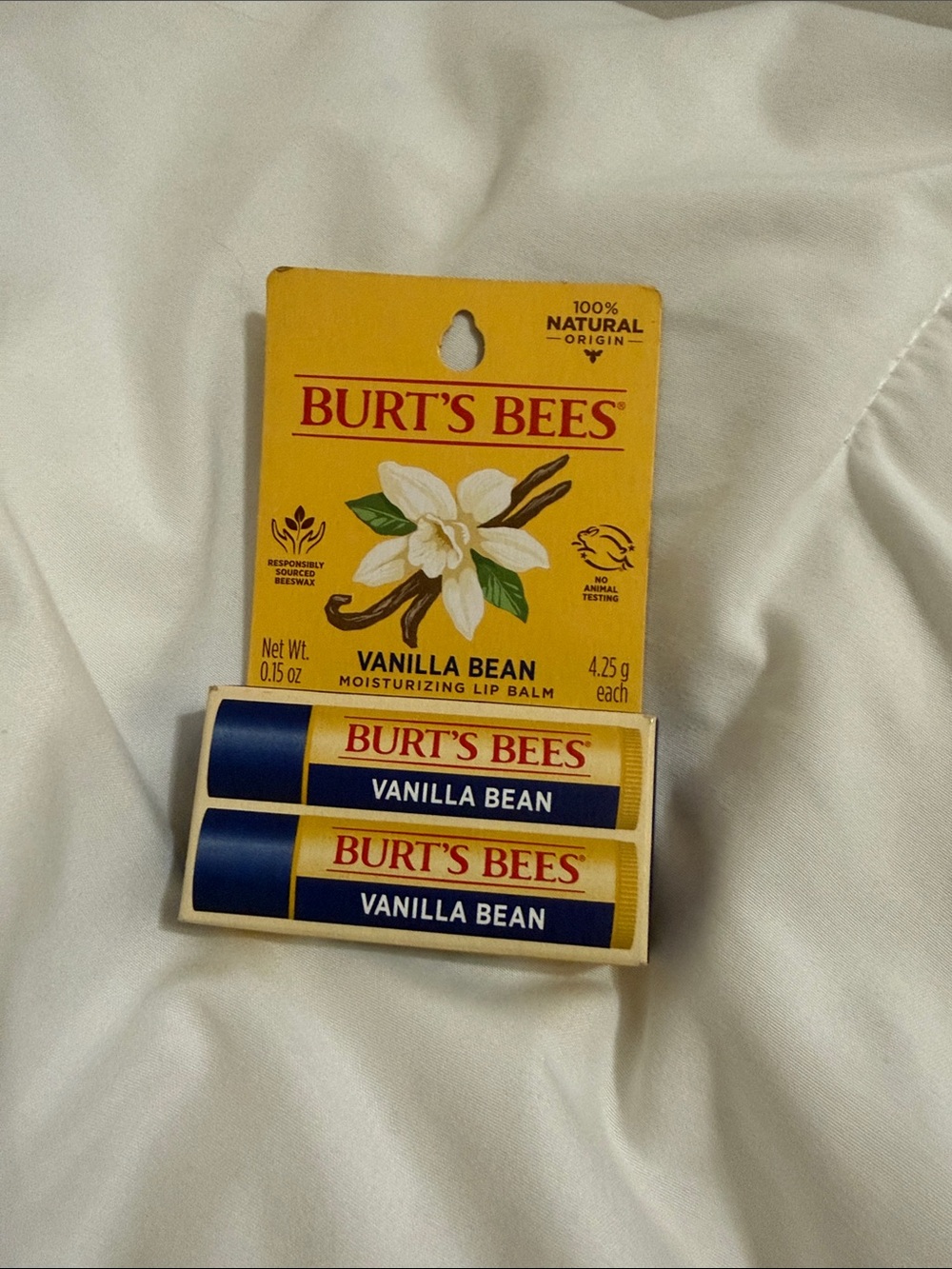 Burt's Bees Vanilla Bean Lip Balm Twin Pack - Yellow & Navy Blue